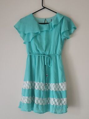 Zunie Girls Chiffon Flutter Dress -Size Large- Mint Green